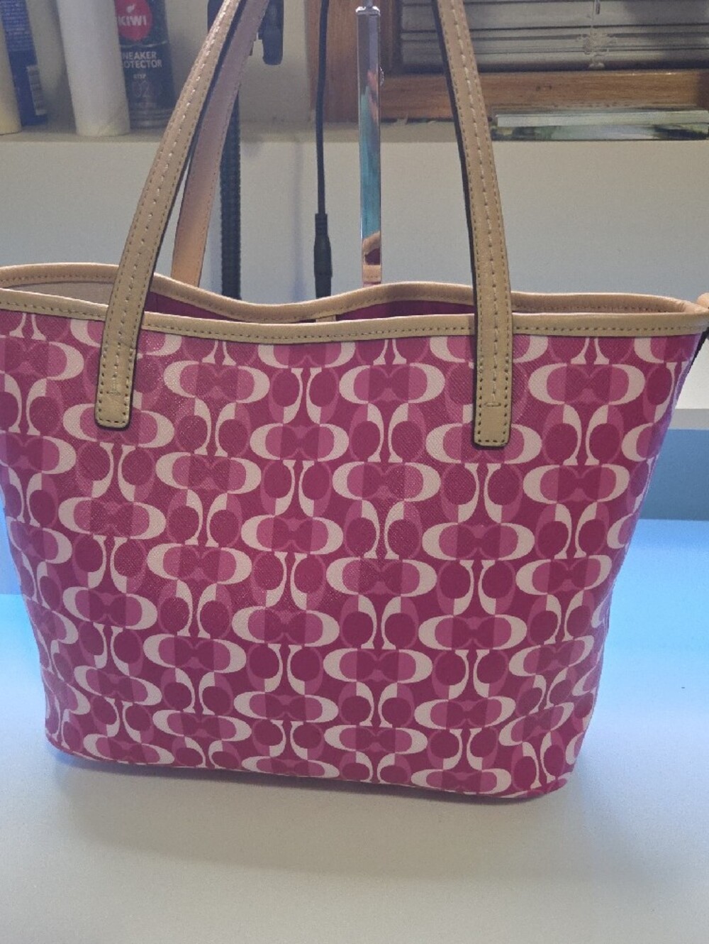 Coach Park Metro Dream C Pink Signature Canvas Tote with Tan Trim - Picture 12 of 13